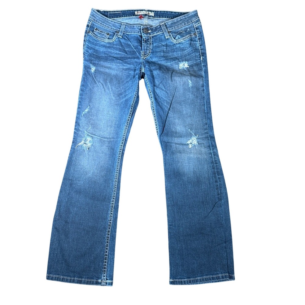 BKE Stella Bootcut Jeans Womens 30x29.5 Blue Distressed Stretch Denim Low Rise